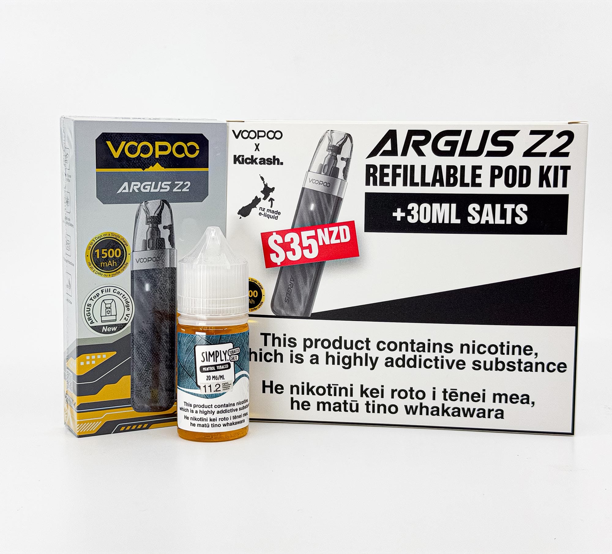 Argus Z2 Refillable Pod Kit - Simply Menthol Tobacco Salts - Vapoureyes