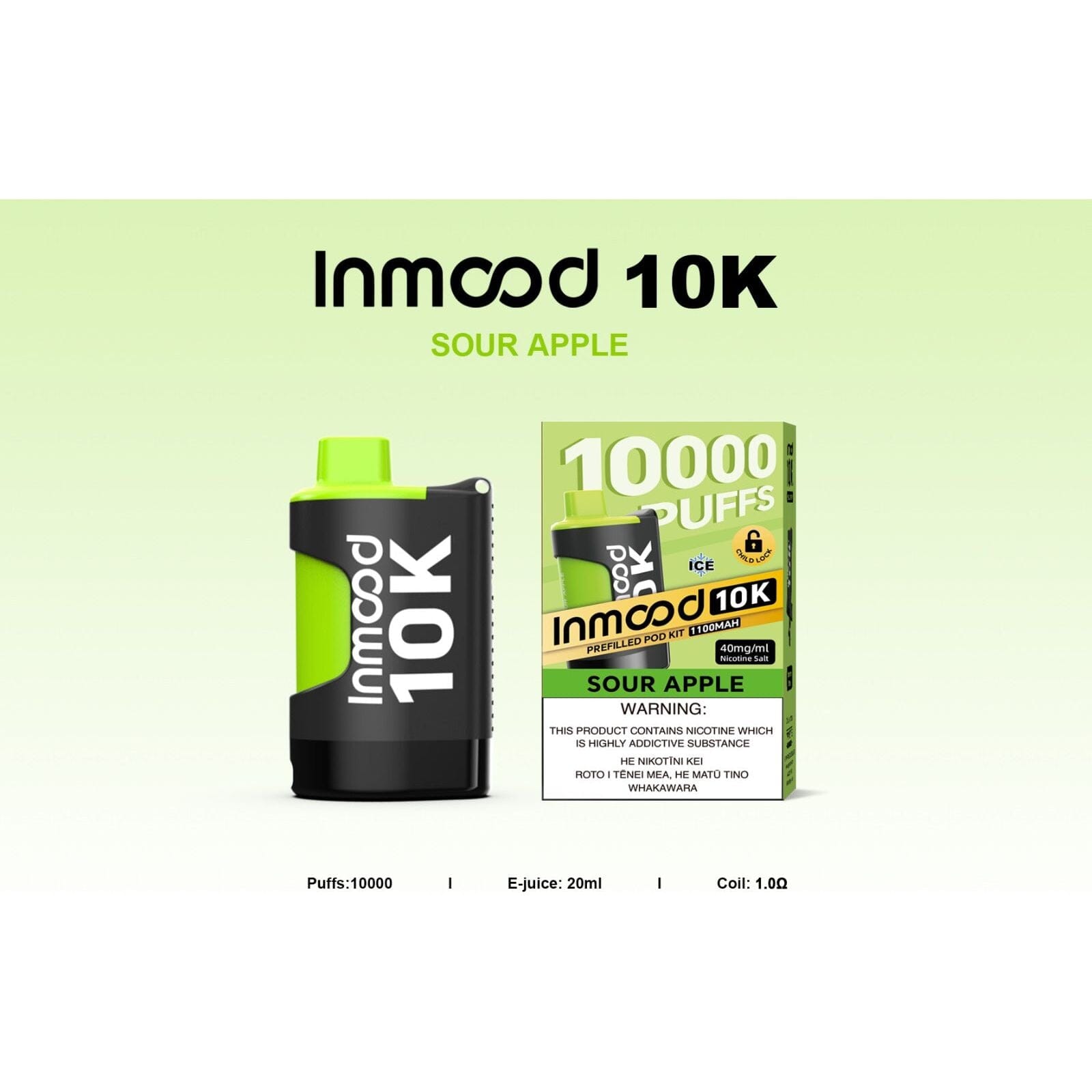 Inmood 10K Prefilled Pod Kit - Sour Apple - Vapoureyes